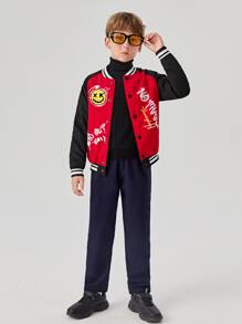 SHEIN Boys Raglan Sleeve Cartoon & Letter Graphic Varsity Jacket - Multicolor - View 4