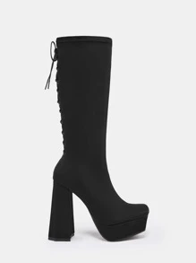 Giày bốt Nữ Thời trang màu trơn Lace-up Đúng mốt - màu đen - Xem 5