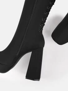 Giày bốt Nữ Thời trang màu trơn Lace-up Đúng mốt - màu đen - Xem 4