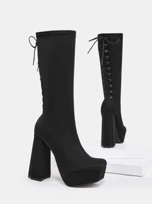 Giày bốt Nữ Thời trang màu trơn Lace-up Đúng mốt - màu đen - Xem 6