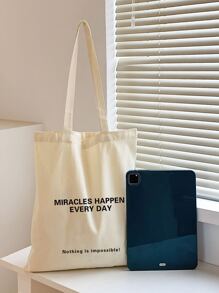 Slogan Graphic Canvas Shopper Bag School Bag For Graduate, Teen Girls, Freshman, Sophomore, Junior & Senior In College, University & High School, Perfect For Outdoors ,Travel & Back To School