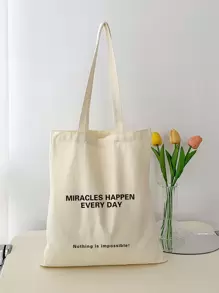 Slogan Graphic Canvas Shopper Bag School Bag For Graduate, Teen Girls, Freshman, Sophomore, Junior & Senior In College, University & High School, Perfect For Outdoors ,Travel & Back To School