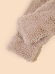 Solid Fuzzy Gloves - Khaki - View 4