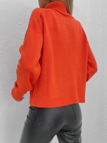 RueChic Turtleneck Raglan Sleeve Jumper - Orange - View 2