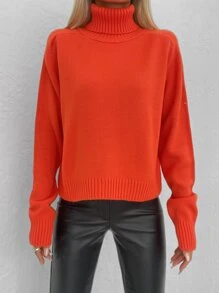 RueChic Turtleneck Raglan Sleeve Jumper - Orange - View 3