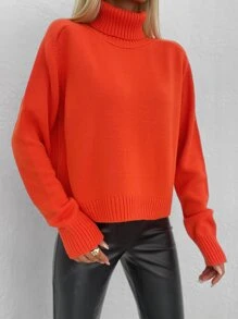 RueChic Turtleneck Raglan Sleeve Jumper - Orange - View 5