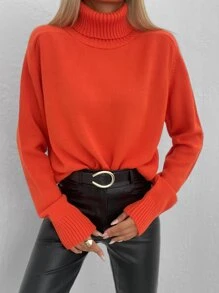 RueChic Turtleneck Raglan Sleeve Jumper - Orange - View 6