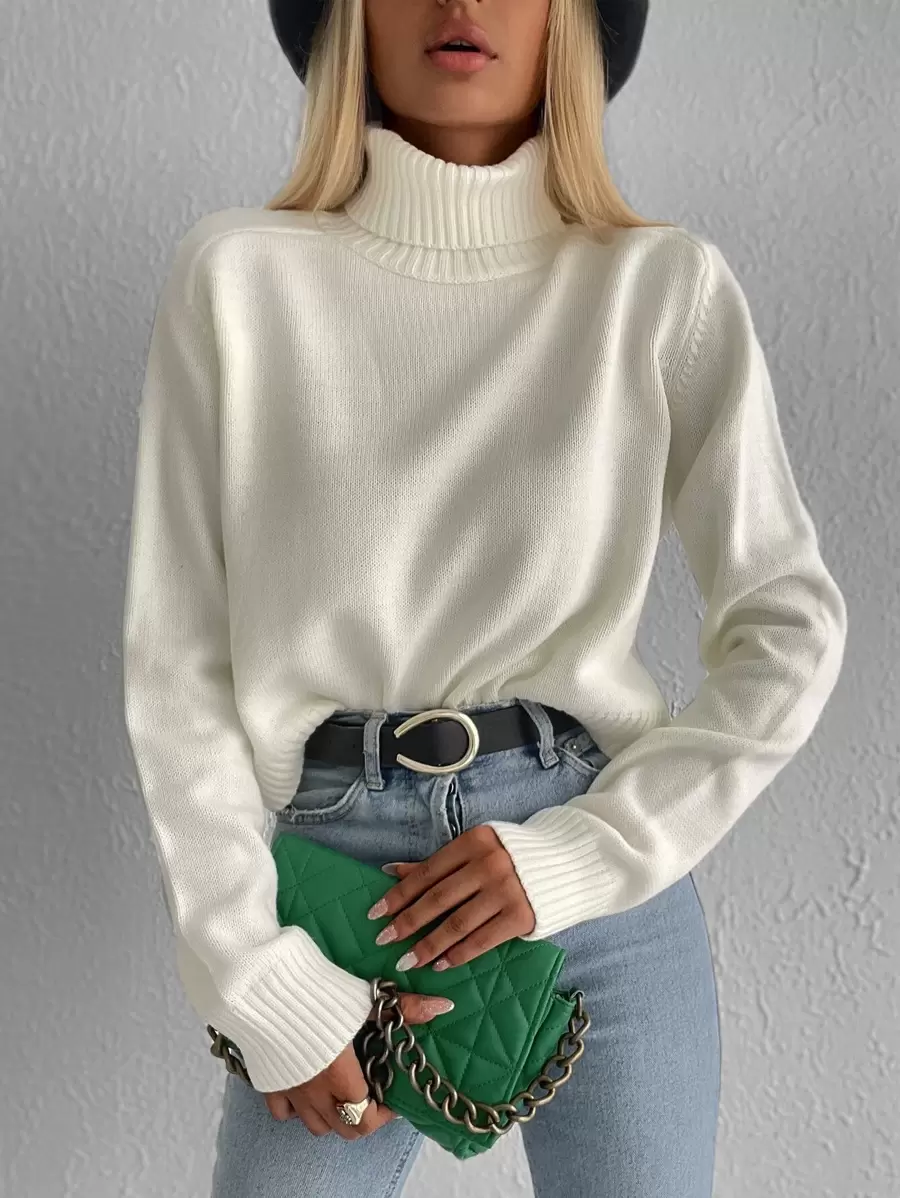 RueChic Turtleneck Raglan Sleeve Jumper - White - View 1