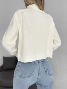 RueChic Turtleneck Raglan Sleeve Jumper - White - View 2