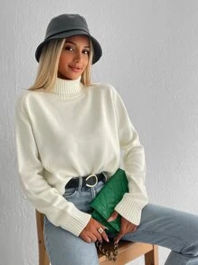 RueChic Turtleneck Raglan Sleeve Jumper - White - View 3