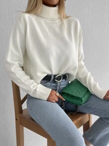 RueChic Turtleneck Raglan Sleeve Jumper - White - View 4