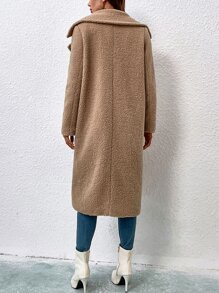 SHEIN LUNE Abrigo teddy de cuello con solapa con botón - Caqui - Ver 2