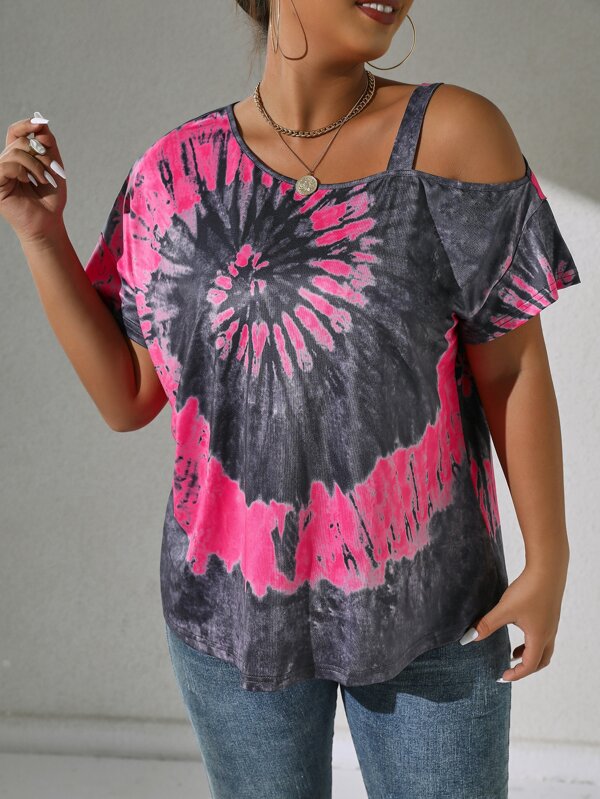SHEIN LUNE Plus Tie Dye Asymmetrical Neck Cut Out Tee