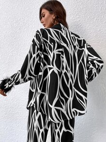 1 pieza Camisa con estampado de peluche puño - Blanco y Negro - Ver 2