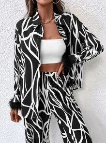 1 pieza Camisa con estampado de peluche puño - Blanco y Negro - Ver 6