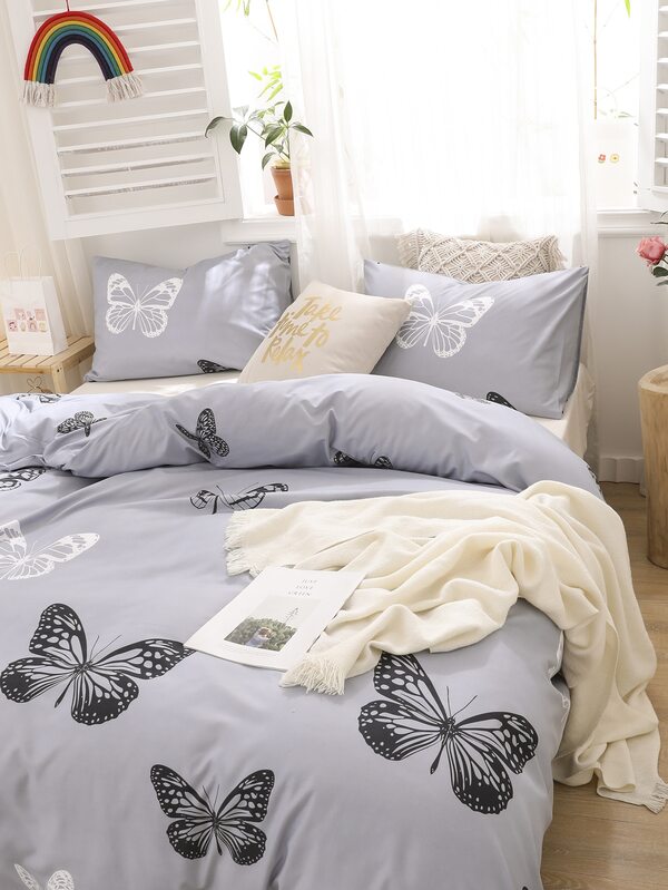 Butterfly Print Bedding Set Without Filler SHEIN USA