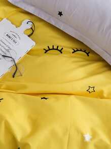 Eyelash Print Duvet Cover Set Without Filler - Yellow - View 3