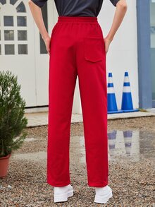 Celana Sweatpants dengan Kantong Miring Polos - Merah - View 2