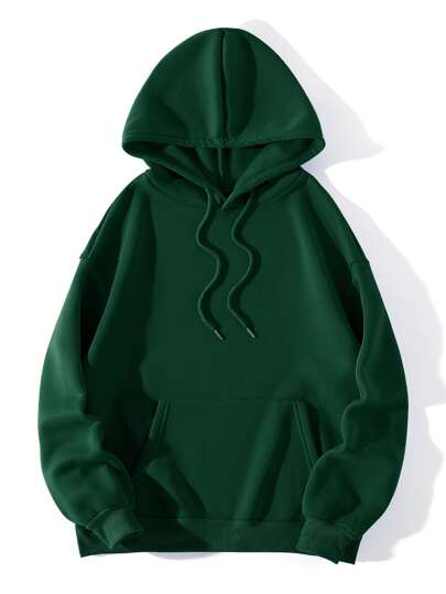 Mushroom And Slogan Graphic Kangaroo Pocket Thermal Lined Drawstring Hoodie
