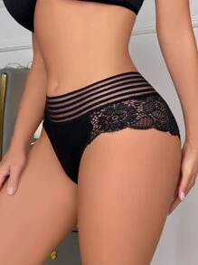 Bragas unicolor de malla en contraste - Negro - Ver 3