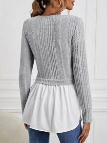 SHEIN Clasi Áo thun nữ Viên lá sen Gân đan Khối Màu Giải trí - Nhiều màu - Xem 2