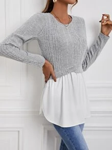 SHEIN Clasi Áo thun nữ Viên lá sen Gân đan Khối Màu Giải trí - Nhiều màu - Xem 3