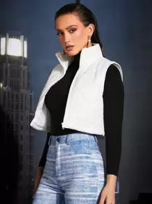 COSMINA Solid Vest Argyle Quilted Coat In Fall/Winter - White - View 5