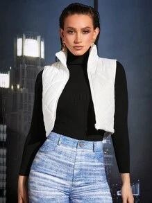 COSMINA Solid Vest Argyle Quilted Coat In Fall/Winter - White - View 6