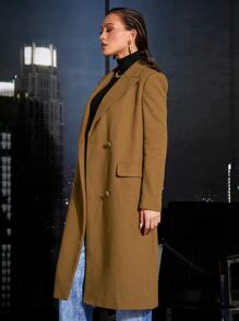 SHEINNeu Double Breasted Flap Detail Belted Overcoat - Camel - View 6