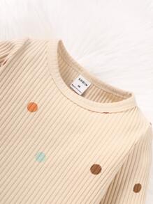 Bộ đồ Em bé Nút Gân đan Chấm bi Giải trí - Màu be - Xem 3