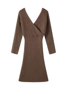 Áo len nữ Trọn gói Gân đan màu trơn Ăn mặc đẹp - Cà phê nâu - Xem 2