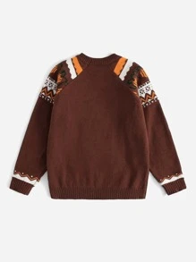 SHEIN Niñas Jersey Halloween con patrón calabaza & de cheurón de manga raglán - Marrón Chocolate - Ver 2