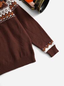 SHEIN Niñas Jersey Halloween con patrón calabaza & de cheurón de manga raglán - Marrón Chocolate - Ver 4