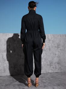 SHEINNeu Mono con bolsillo lateral con abertura media de hombros caídos - Negro - Ver 2