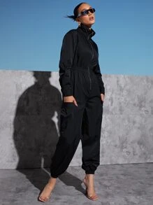 SHEINNeu Mono con bolsillo lateral con abertura media de hombros caídos - Negro - Ver 5