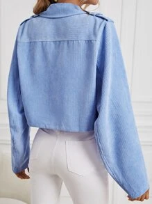 SHEIN Unity Lapel Neck Corduroy Jacket - Blue - View 2