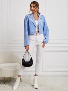 SHEIN Unity Lapel Neck Corduroy Jacket - Blue - View 1