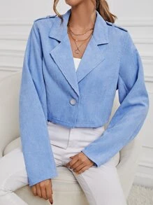 SHEIN Unity Lapel Neck Corduroy Jacket - Blue - View 6