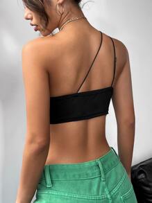 SHEIN X Made in America SHEIN ICON 單肩吊帶短上衣 - 黑色 - 查看 2