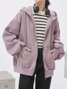 DAZY 拉鍊式下垂肩帶束帶保暖連帽衫 - 淡紫色 - 查看 1