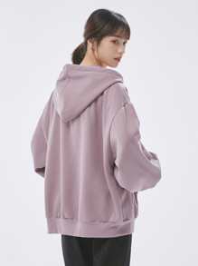 DAZY 拉鍊式下垂肩帶束帶保暖連帽衫 - 淡紫色 - 查看 2