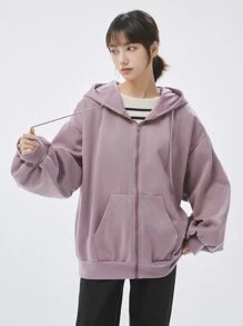 DAZY 拉鍊式下垂肩帶束帶保暖連帽衫 - 淡紫色 - 查看 3