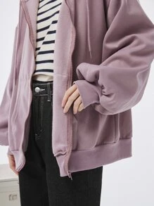 DAZY 拉鍊式下垂肩帶束帶保暖連帽衫 - 淡紫色 - 查看 4