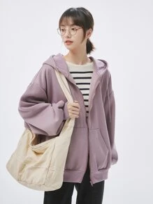 DAZY 拉鍊式下垂肩帶束帶保暖連帽衫 - 淡紫色 - 查看 6