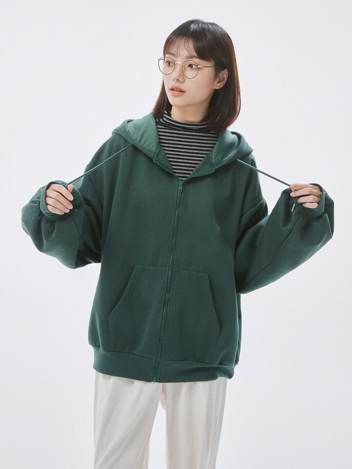 DAZY ドロップショルダー ドローストリング ジッパーサーマル パーカー DAZY ジップアップ ドロップショルダー ドローストリング