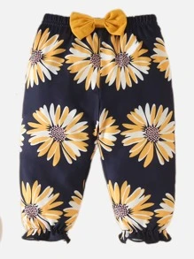 2pcs Baby Girl Long Sleeve Outfit Set Sunflower Pattern With Headband - Multicolor - View 3