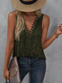 SHEIN LUNE Blusa con encaje - Verde militar - Ver 1