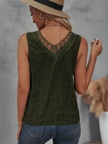 SHEIN LUNE Blusa con encaje - Verde militar - Ver 2