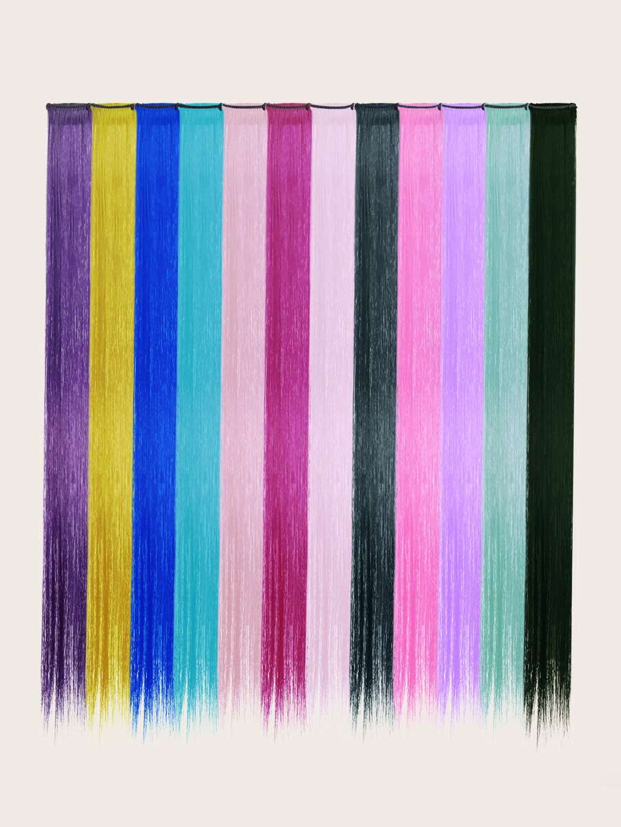 5pcs Random Color Clip In Long Straight Hairpiece