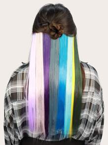 5pcs Random Color Clip In Long Straight Hairpiece